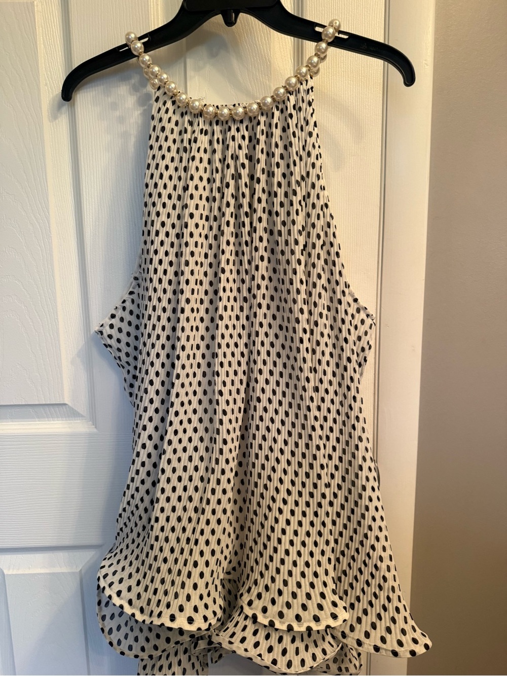 Pleated Polka Dot Black and White blouse
